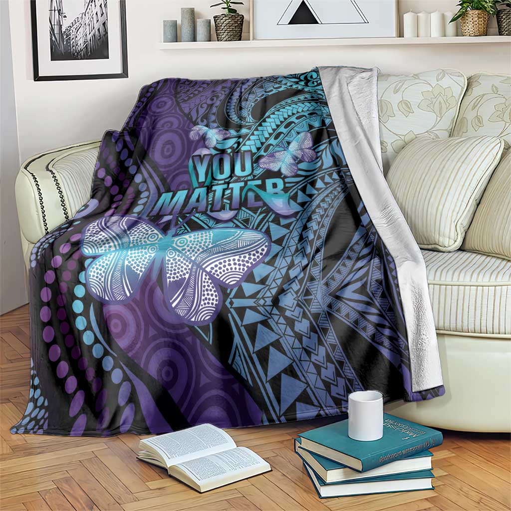 You Matter Suicide Prevention Awareness Blanket Butterfly Aboriginal Mix Polynesian Pattern