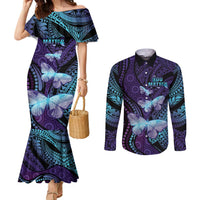 You Matter Suicide Prevention Awareness Couples Matching Mermaid Dress and Long Sleeve Button Shirt Butterfly Aboriginal Mix Polynesian Pattern LT14 Purple - Polynesian Pride
