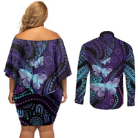 You Matter Suicide Prevention Awareness Couples Matching Off Shoulder Short Dress and Long Sleeve Button Shirt Butterfly Aboriginal Mix Polynesian Pattern LT14 - Polynesian Pride