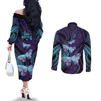 You Matter Suicide Prevention Awareness Couples Matching Off The Shoulder Long Sleeve Dress and Long Sleeve Button Shirt Butterfly Aboriginal Mix Polynesian Pattern LT14 - Polynesian Pride