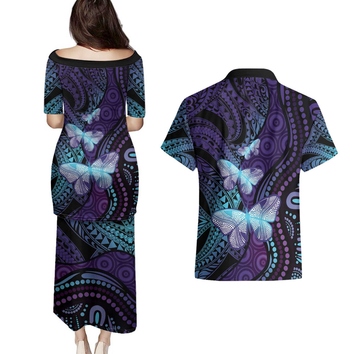 You Matter Suicide Prevention Awareness Couples Matching Puletasi and Hawaiian Shirt Butterfly Aboriginal Mix Polynesian Pattern LT14 - Polynesian Pride