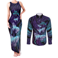 You Matter Suicide Prevention Awareness Couples Matching Tank Maxi Dress and Long Sleeve Button Shirt Butterfly Aboriginal Mix Polynesian Pattern LT14 Purple - Polynesian Pride