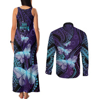You Matter Suicide Prevention Awareness Couples Matching Tank Maxi Dress and Long Sleeve Button Shirt Butterfly Aboriginal Mix Polynesian Pattern LT14 - Polynesian Pride