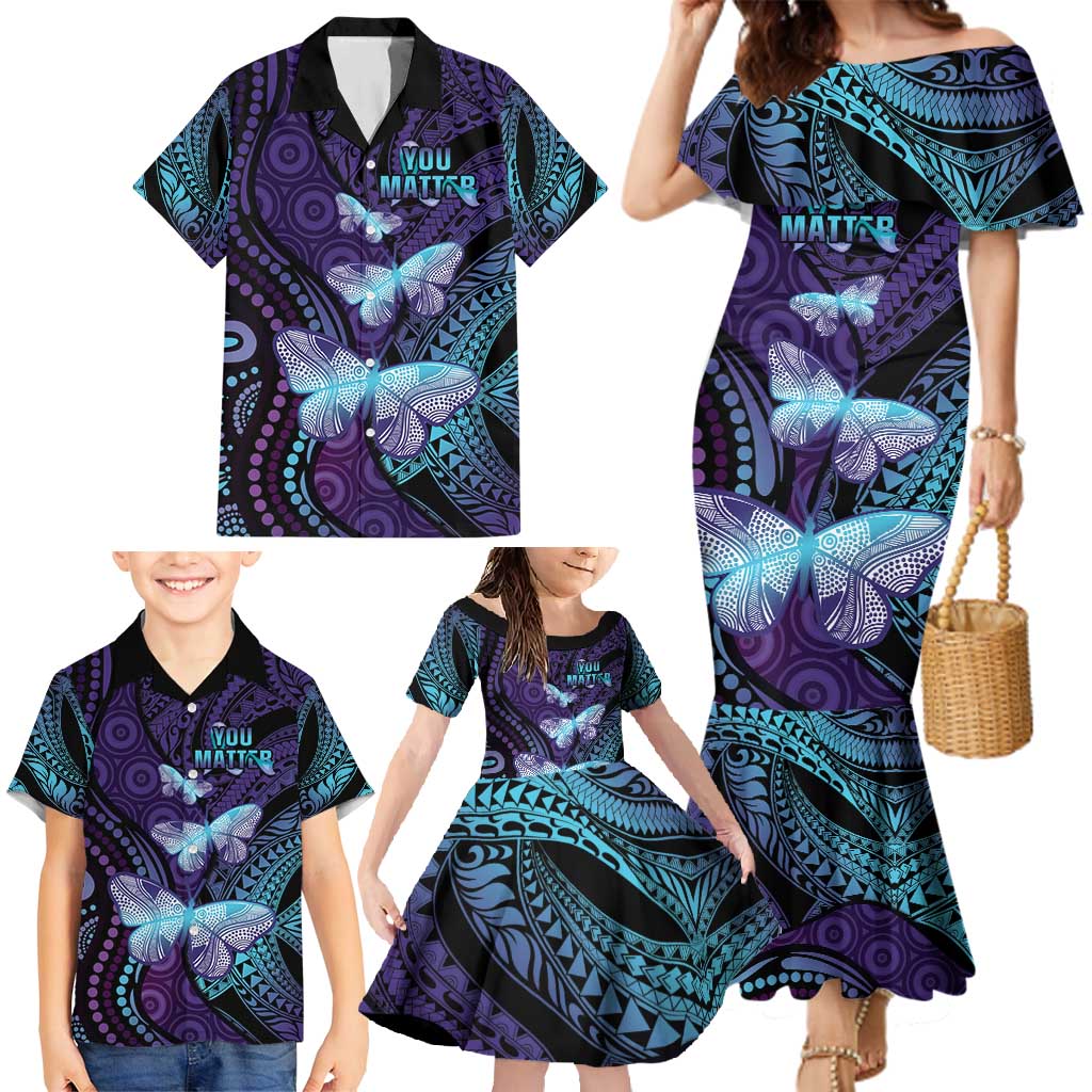 You Matter Suicide Prevention Awareness Family Matching Mermaid Dress and Hawaiian Shirt Butterfly Aboriginal Mix Polynesian Pattern LT14 - Polynesian Pride