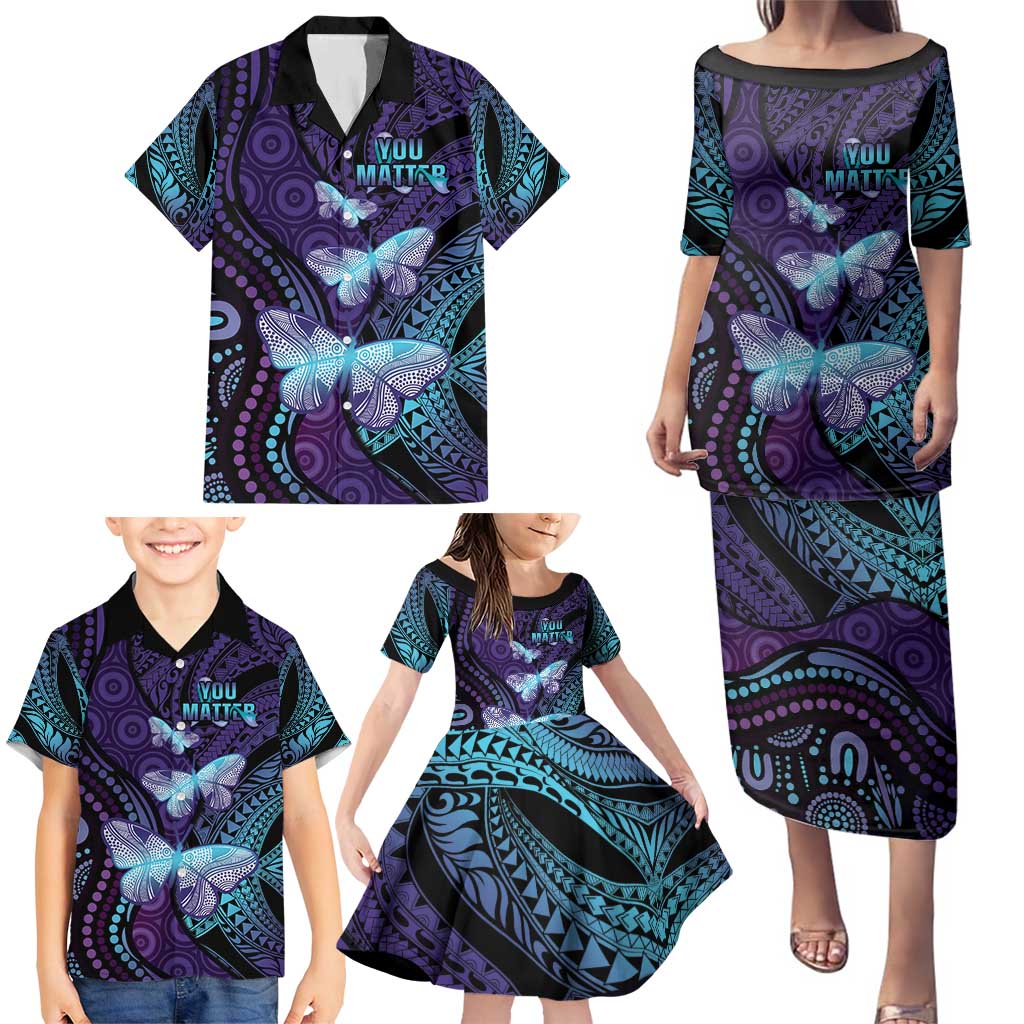 You Matter Suicide Prevention Awareness Family Matching Puletasi and Hawaiian Shirt Butterfly Aboriginal Mix Polynesian Pattern LT14 - Polynesian Pride