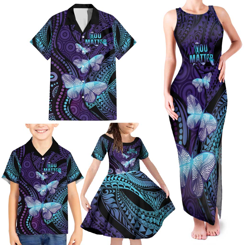 You Matter Suicide Prevention Awareness Family Matching Tank Maxi Dress and Hawaiian Shirt Butterfly Aboriginal Mix Polynesian Pattern LT14 - Polynesian Pride