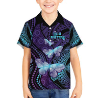 You Matter Suicide Prevention Awareness Family Matching Tank Maxi Dress and Hawaiian Shirt Butterfly Aboriginal Mix Polynesian Pattern LT14 Son's Shirt Purple - Polynesian Pride