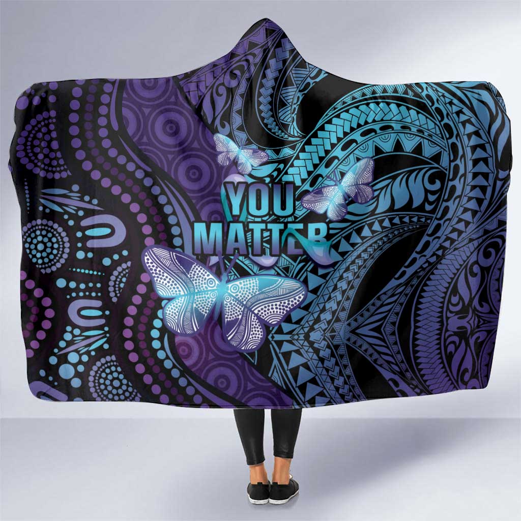 You Matter Suicide Prevention Awareness Hooded Blanket Butterfly Aboriginal Mix Polynesian Pattern