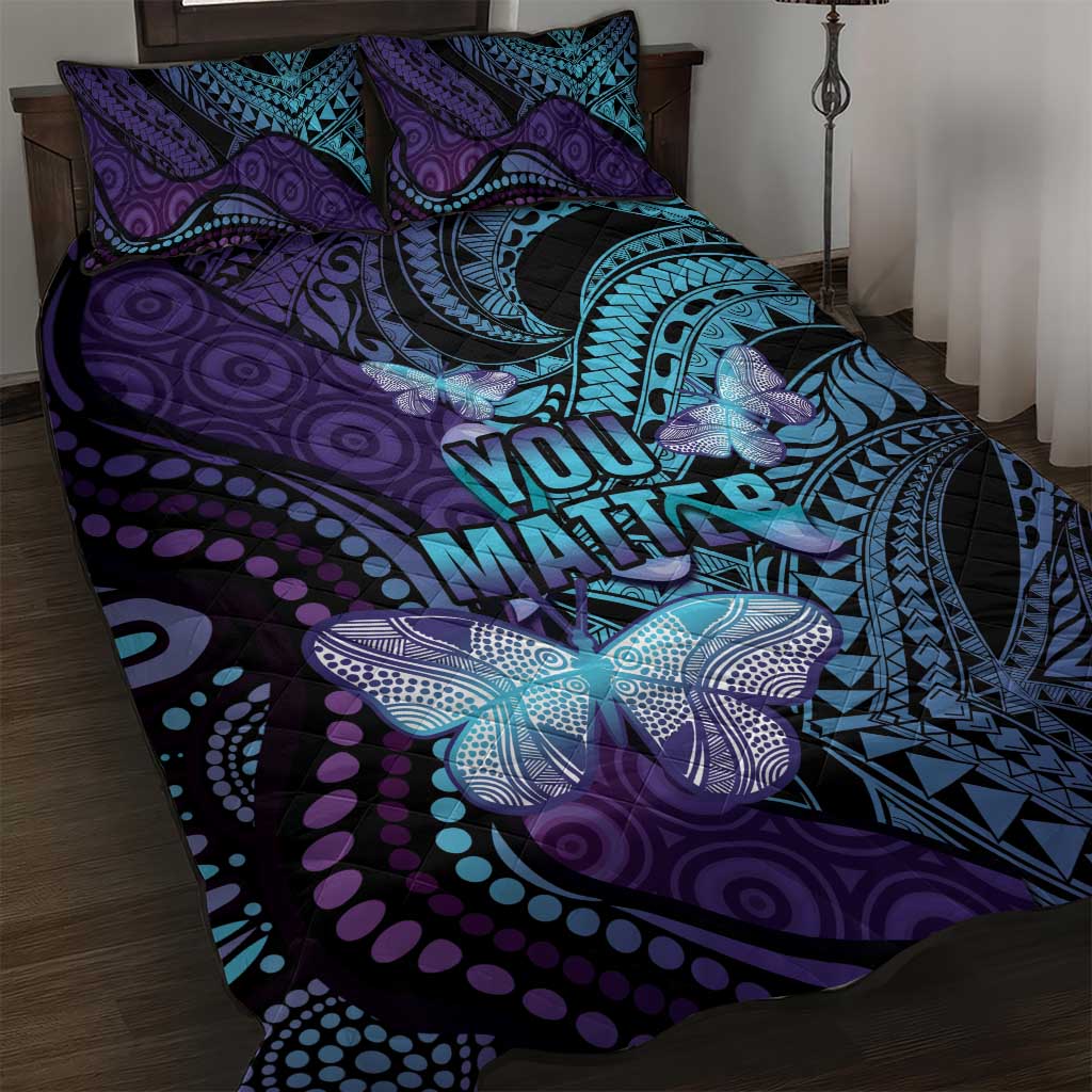 You Matter Suicide Prevention Awareness Quilt Bed Set Butterfly Aboriginal Mix Polynesian Pattern