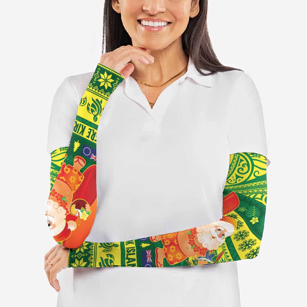 Cook Islands Christmas Arm Sleeves Surfing Santa Mere Kiritimiti - Polynesian Pride