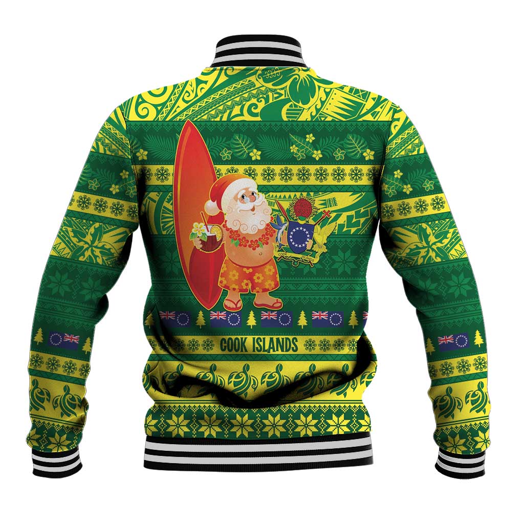 Cook Islands Christmas Baseball Jacket Surfing Santa Mere Kiritimiti - Polynesian Pride