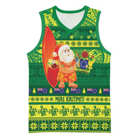 Cook Islands Christmas Basketball Jersey Surfing Santa Mere Kiritimiti - Polynesian Pride