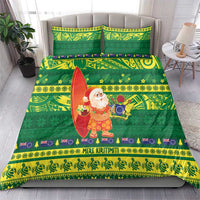 Cook Islands Christmas Bedding Set Surfing Santa Mere Kiritimiti - Polynesian Pride