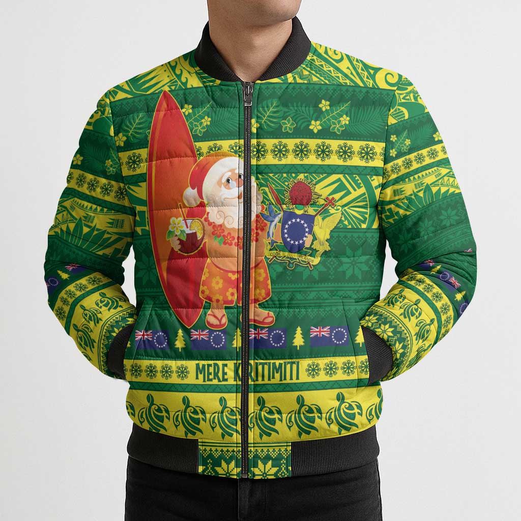 Cook Islands Christmas Bomber Puffer Jacket Surfing Santa Mere Kiritimiti - Polynesian Pride