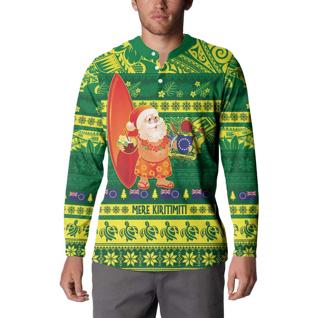 Cook Islands Christmas Button Sweatshirt Surfing Santa Mere Kiritimiti - Polynesian Pride