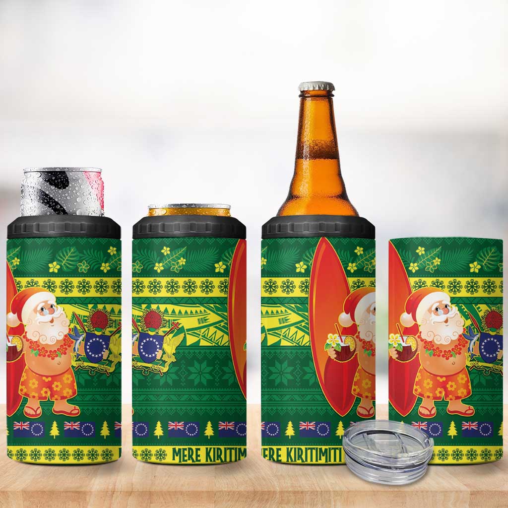 Cook Islands Christmas 4 in 1 Can Cooler Tumbler Surfing Santa Mere Kiritimiti - Polynesian Pride
