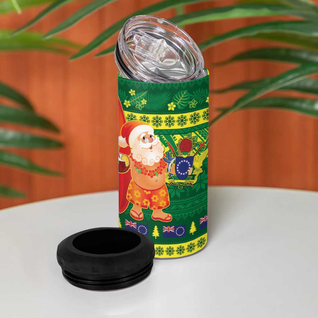 Cook Islands Christmas 4 in 1 Can Cooler Tumbler Surfing Santa Mere Kiritimiti - Polynesian Pride