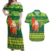Cook Islands Christmas Couples Matching Off Shoulder Maxi Dress and Hawaiian Shirt Surfing Santa Mere Kiritimiti - Polynesian Pride