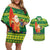 Cook Islands Christmas Couples Matching Off Shoulder Short Dress and Hawaiian Shirt Surfing Santa Mere Kiritimiti - Polynesian Pride