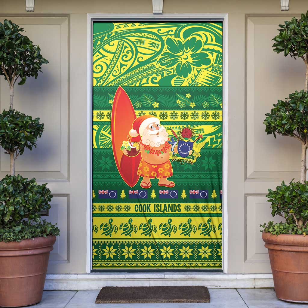 Cook Islands Christmas Door Cover Surfing Santa Mere Kiritimiti - Polynesian Pride