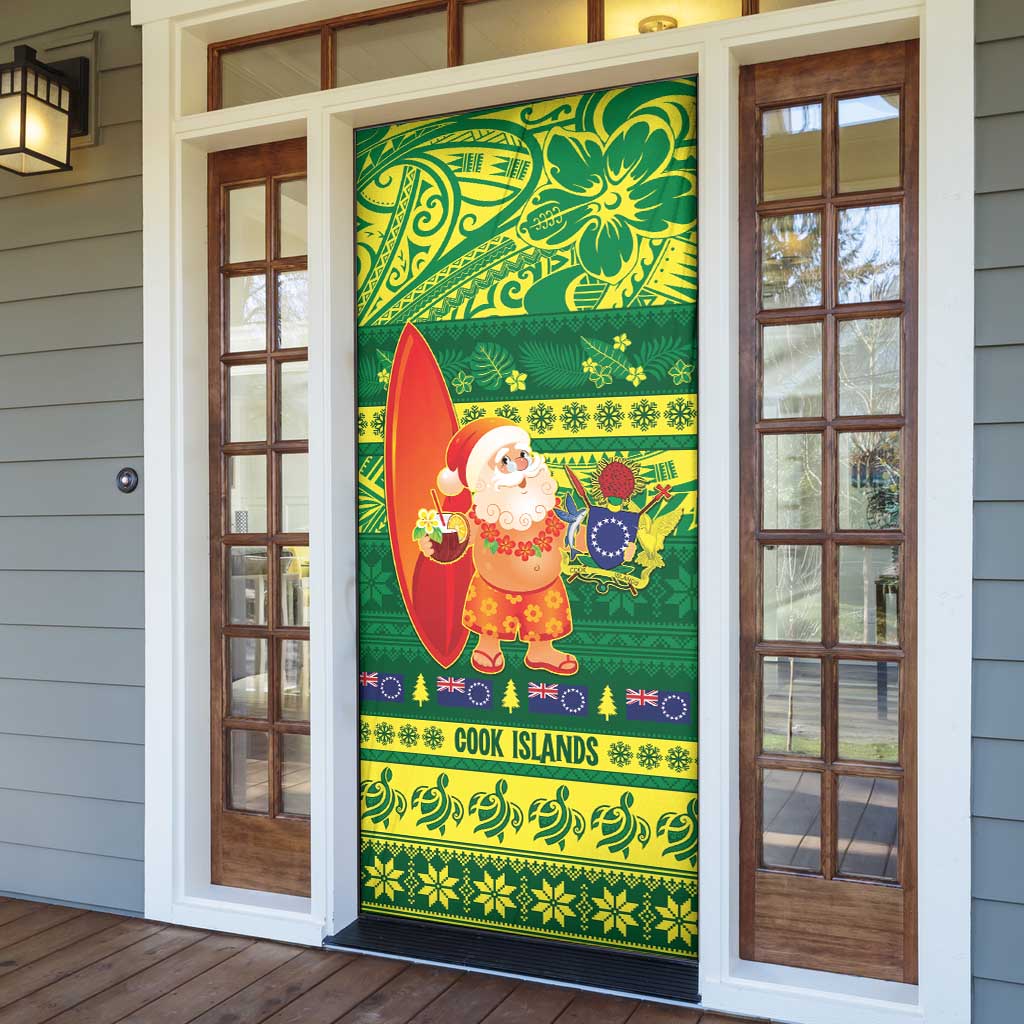 Cook Islands Christmas Door Cover Surfing Santa Mere Kiritimiti - Polynesian Pride