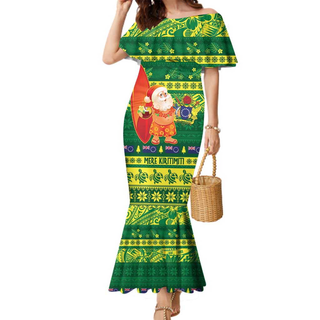 Cook Islands Christmas Family Matching Mermaid Dress and Hawaiian Shirt Surfing Santa Mere Kiritimiti - Polynesian Pride