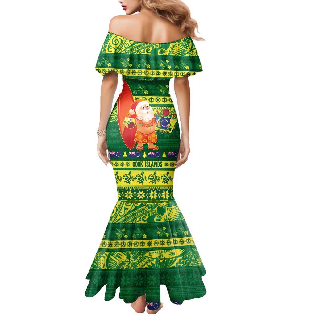 Cook Islands Christmas Family Matching Mermaid Dress and Hawaiian Shirt Surfing Santa Mere Kiritimiti - Polynesian Pride