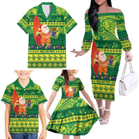 Cook Islands Christmas Family Matching Off The Shoulder Long Sleeve Dress and Hawaiian Shirt Surfing Santa Mere Kiritimiti - Polynesian Pride