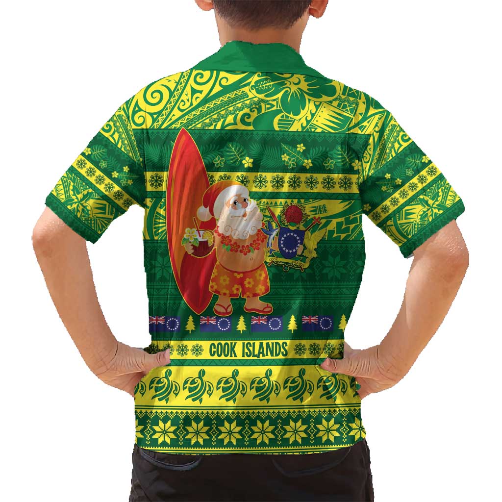Cook Islands Christmas Family Matching Off Shoulder Maxi Dress and Hawaiian Shirt Surfing Santa Mere Kiritimiti - Polynesian Pride