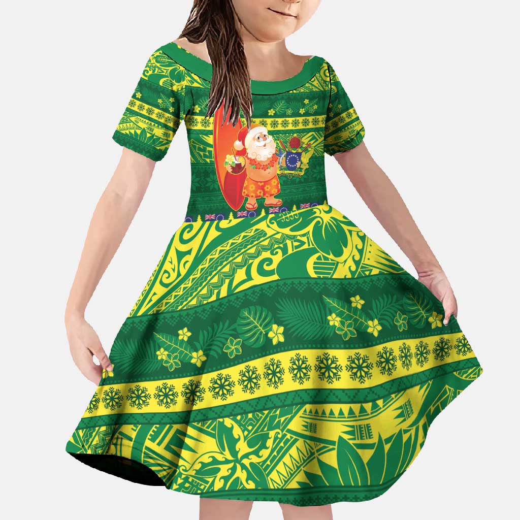 Cook Islands Christmas Family Matching Off Shoulder Maxi Dress and Hawaiian Shirt Surfing Santa Mere Kiritimiti - Polynesian Pride