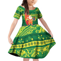 Cook Islands Christmas Family Matching Off Shoulder Short Dress and Hawaiian Shirt Surfing Santa Mere Kiritimiti - Polynesian Pride