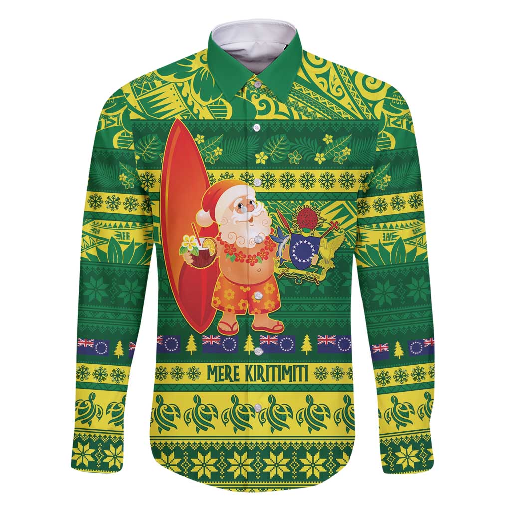 Cook Islands Christmas Family Matching Off Shoulder Short Dress and Hawaiian Shirt Surfing Santa Mere Kiritimiti - Polynesian Pride