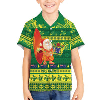 Cook Islands Christmas Family Matching Short Sleeve Bodycon Dress and Hawaiian Shirt Surfing Santa Mere Kiritimiti - Polynesian Pride