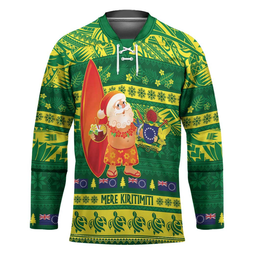 Cook Islands Christmas Hockey Jersey Surfing Santa Mere Kiritimiti - Polynesian Pride