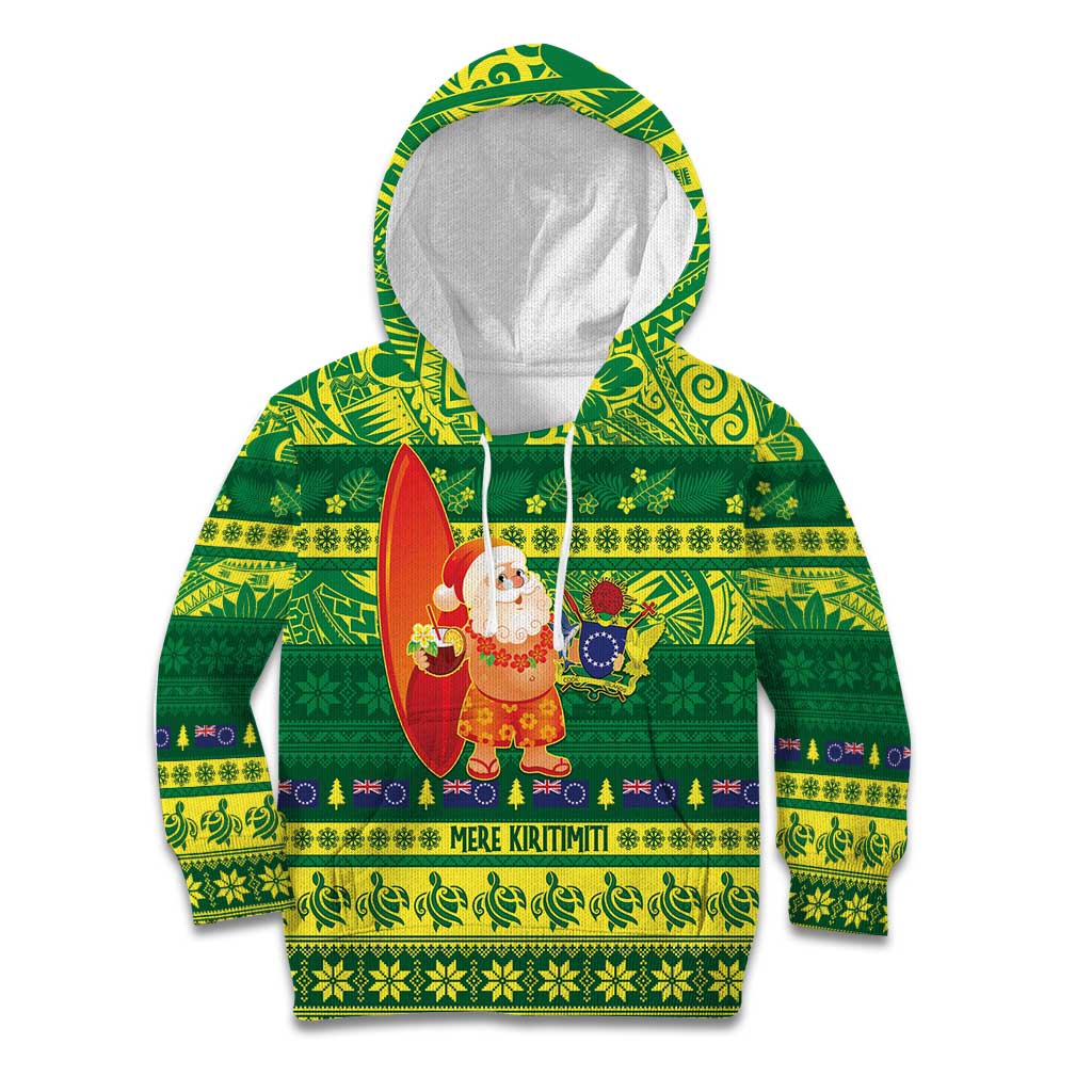 Cook Islands Christmas Kid Hoodie Surfing Santa Mere Kiritimiti - Polynesian Pride