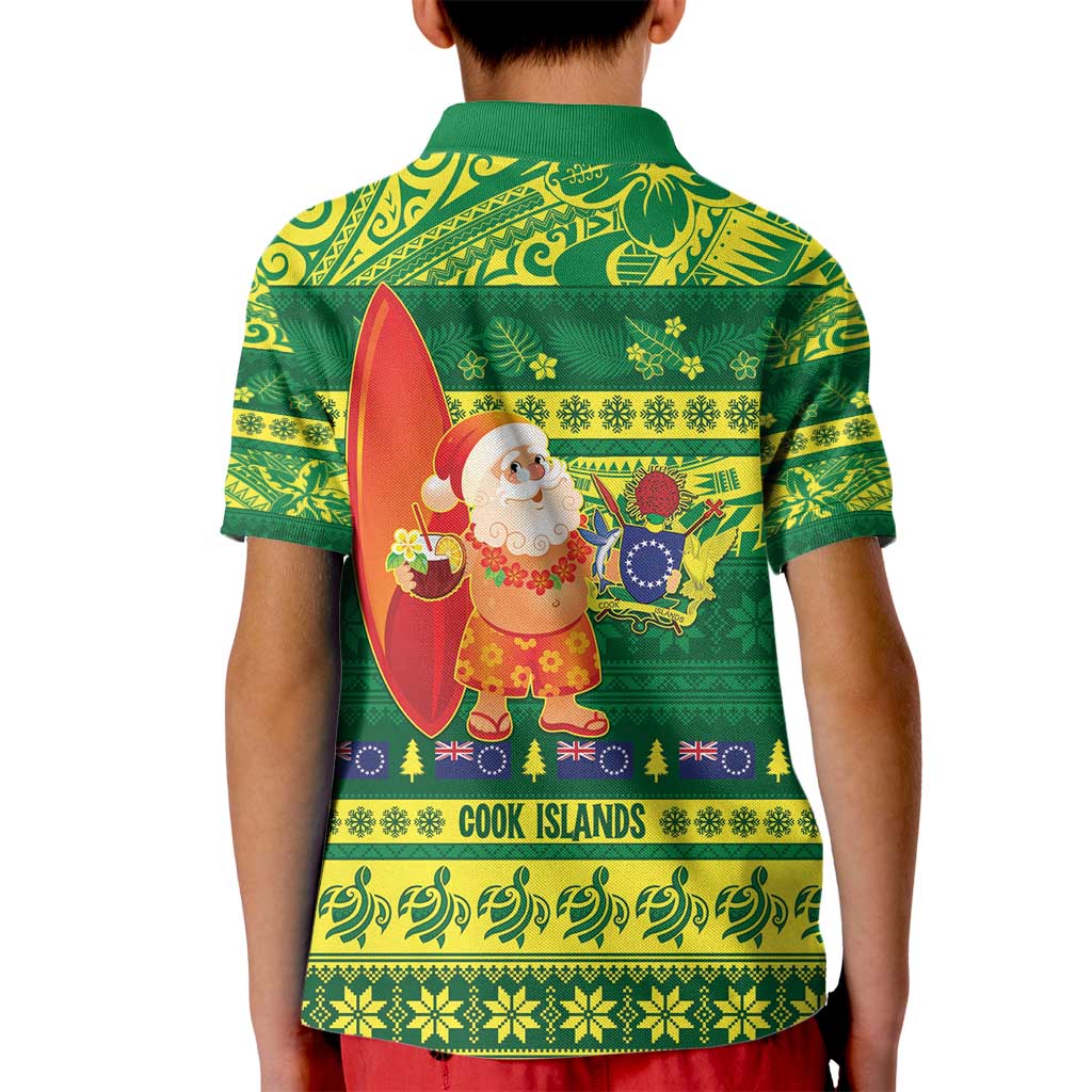 Cook Islands Christmas Kid Polo Shirt Surfing Santa Mere Kiritimiti - Polynesian Pride