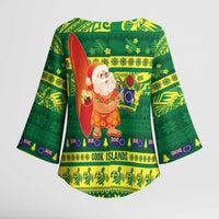 Cook Islands Christmas Kimono Sleeve Blouse Surfing Santa Mere Kiritimiti - Polynesian Pride