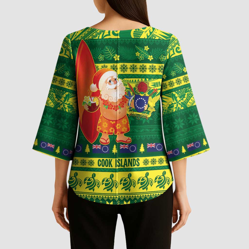 Cook Islands Christmas Kimono Sleeve Blouse Surfing Santa Mere Kiritimiti - Polynesian Pride