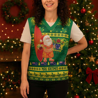 Cook Islands Christmas Knitted V-Neck Vest Surfing Santa Mere Kiritimiti - Polynesian Pride