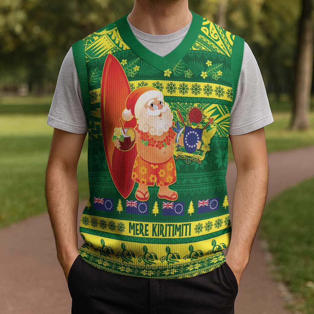 Cook Islands Christmas Knitted V-Neck Vest Surfing Santa Mere Kiritimiti - Polynesian Pride