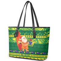 Cook Islands Christmas Leather Tote Bag Surfing Santa Mere Kiritimiti - Polynesian Pride