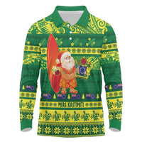 Cook Islands Christmas Long Sleeve Polo Shirt Surfing Santa Mere Kiritimiti - Polynesian Pride
