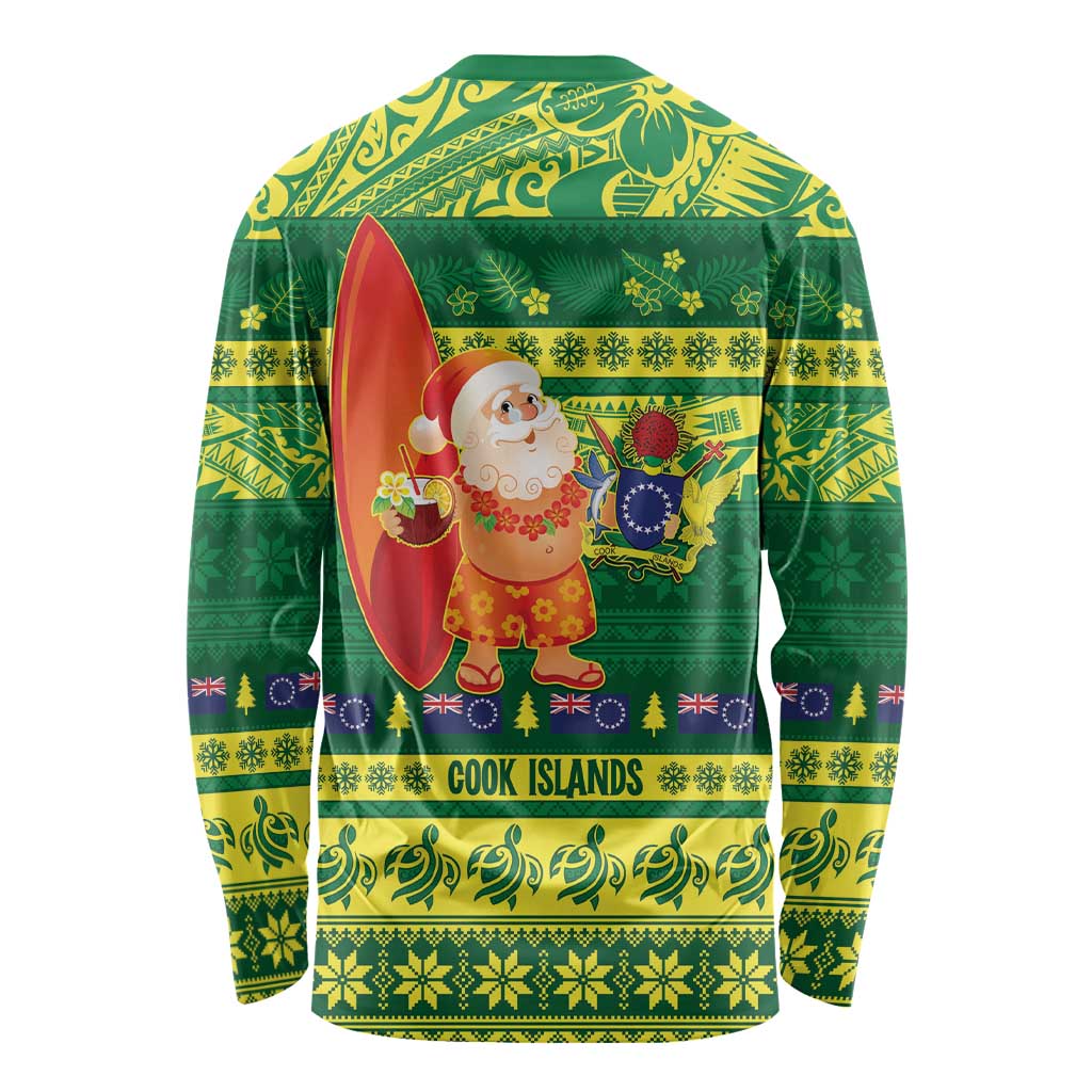 Cook Islands Christmas Long Sleeve Shirt Surfing Santa Mere Kiritimiti - Polynesian Pride