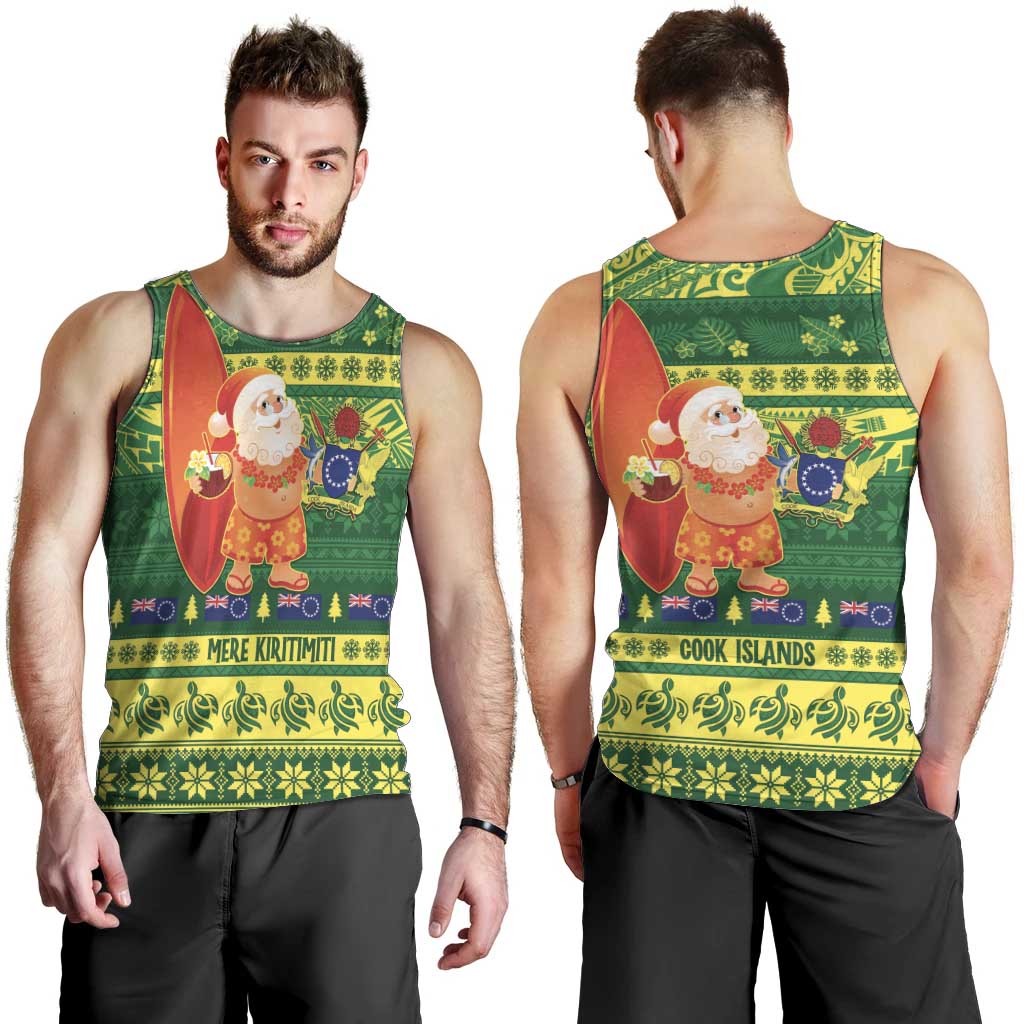 Cook Islands Christmas Men Tank Top Surfing Santa Mere Kiritimiti - Polynesian Pride