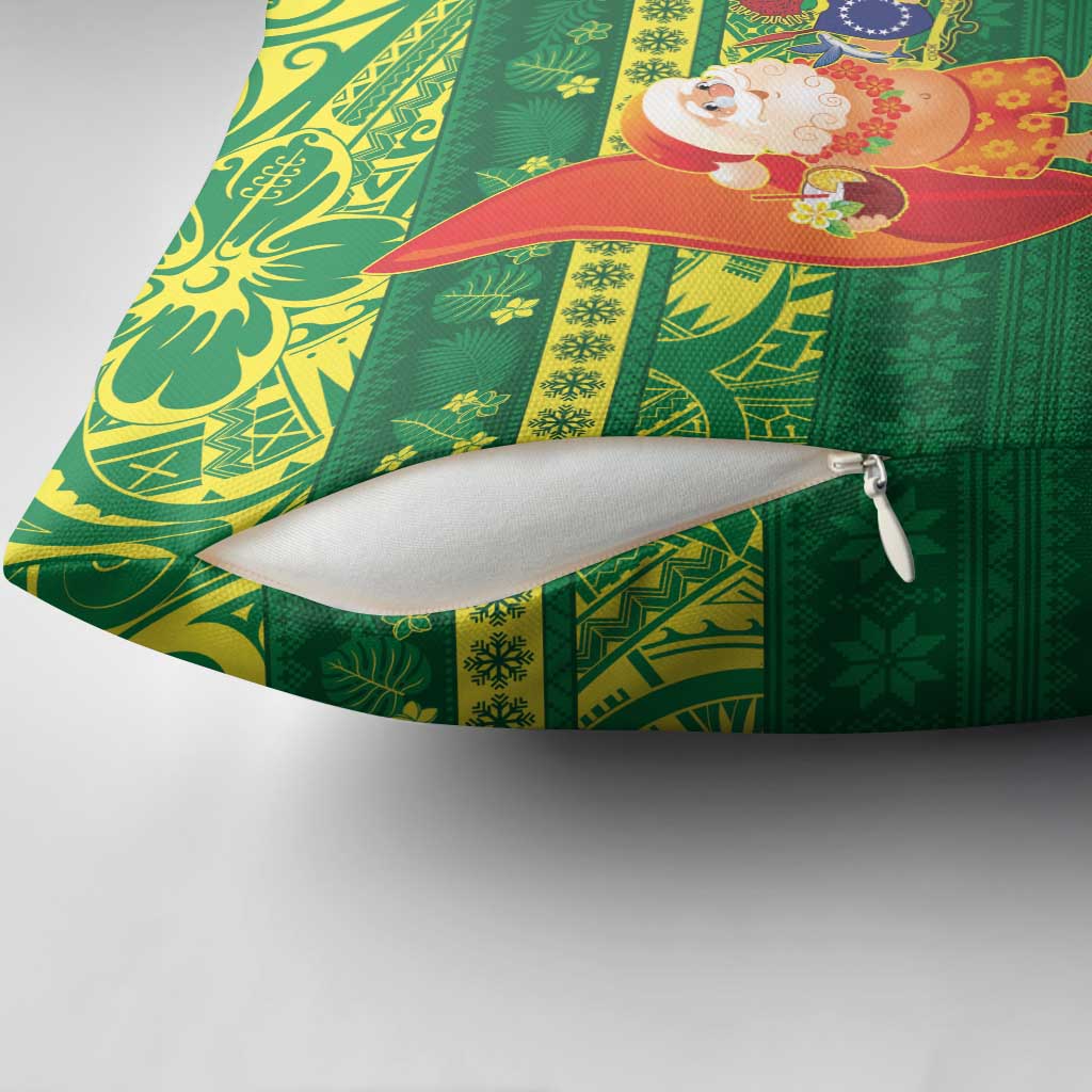 Cook Islands Christmas Pillow Cover Surfing Santa Mere Kiritimiti - Polynesian Pride