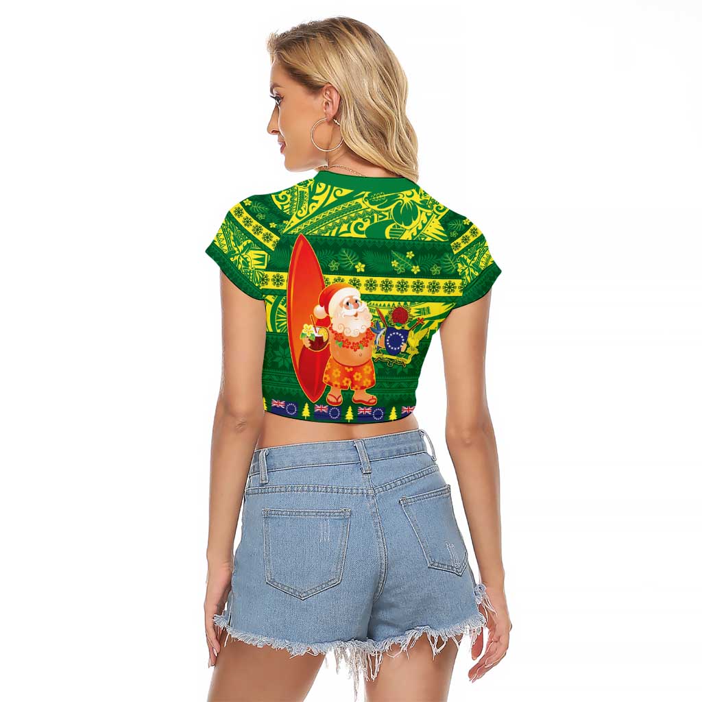 Cook Islands Christmas Raglan Cropped T Shirt Surfing Santa Mere Kiritimiti - Polynesian Pride