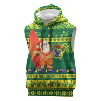 Cook Islands Christmas Sleeveless Hoodie Surfing Santa Mere Kiritimiti - Polynesian Pride