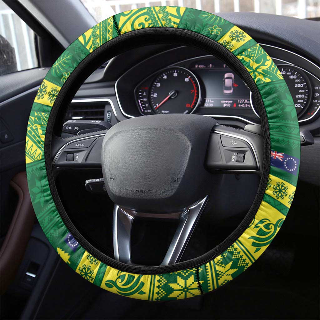 Cook Islands Christmas Steering Wheel Cover Surfing Santa Mere Kiritimiti - Polynesian Pride
