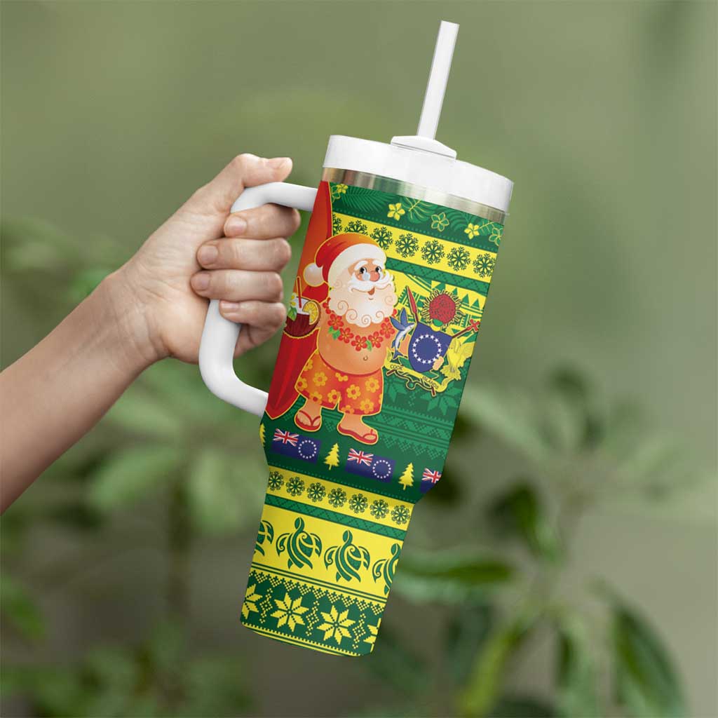 Cook Islands Christmas Tumbler With Handle Surfing Santa Mere Kiritimiti - Polynesian Pride