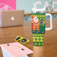 Cook Islands Christmas Tumbler With Handle Surfing Santa Mere Kiritimiti - Polynesian Pride